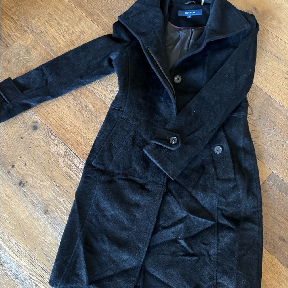 Black wool blend Cole Haan winter coat sz 6. Lightly worn
